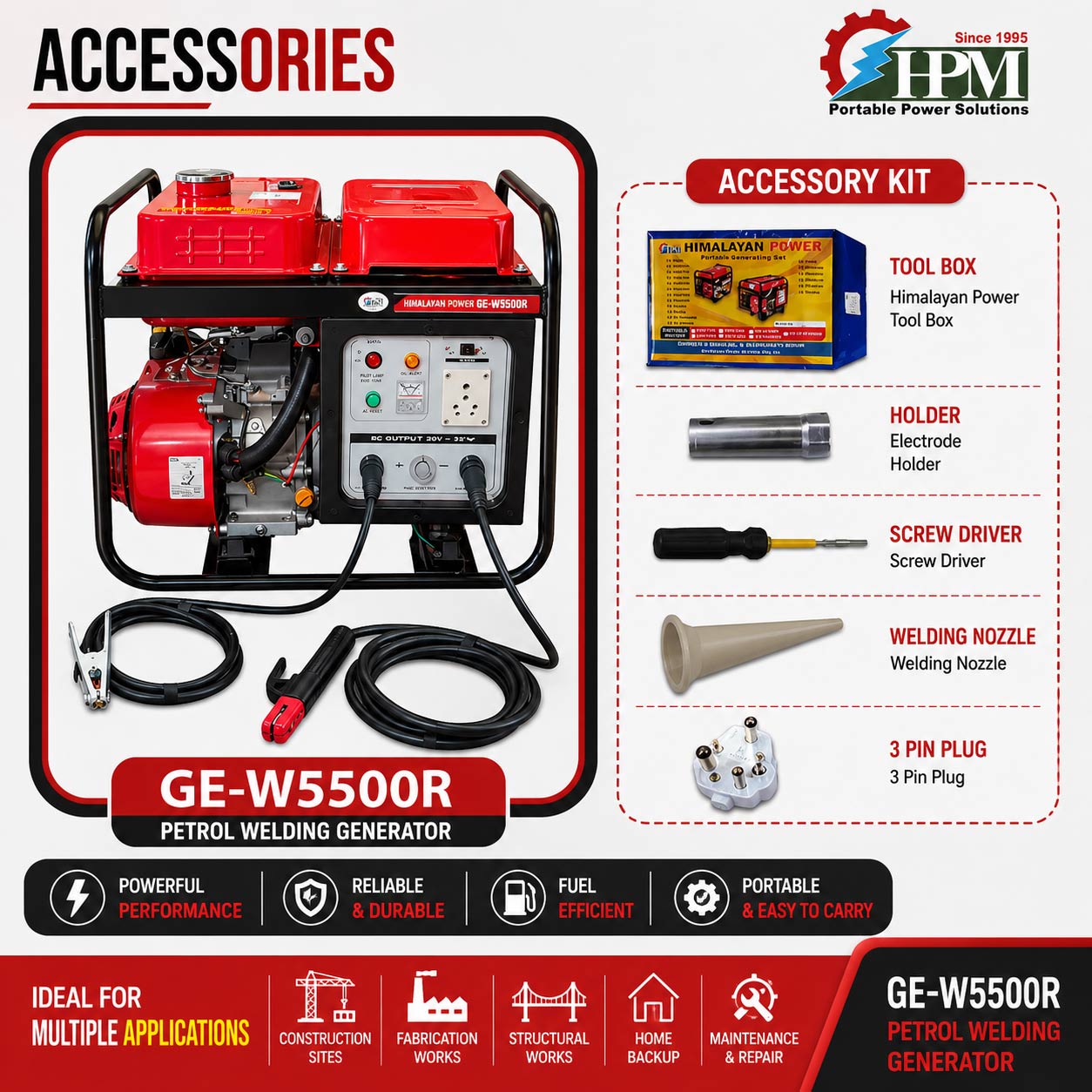 200 Amps Petrol Welding Generator, - 4.5 KW, Recoil Start  Model GE-W5500R  