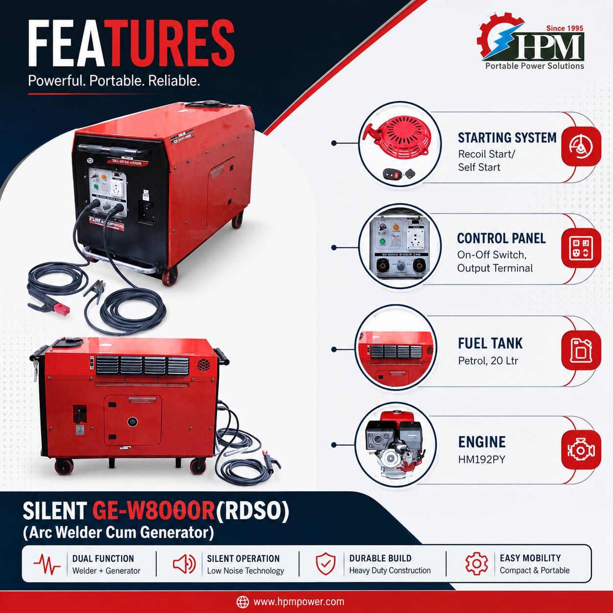 200 Amps 5KW Petrol Welding Generator , With Recoil Start Model Hybrid GE-W5500R