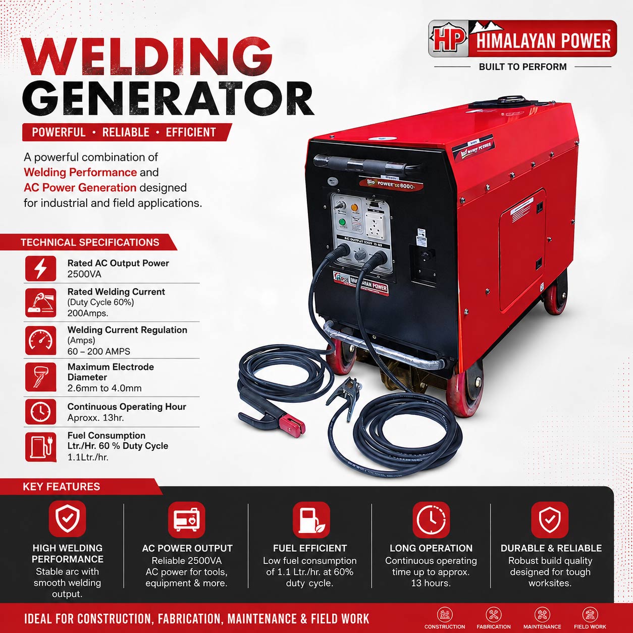 200 Amps 5KW Petrol Welding Generator , With Recoil Start Model Hybrid GE-W5500R