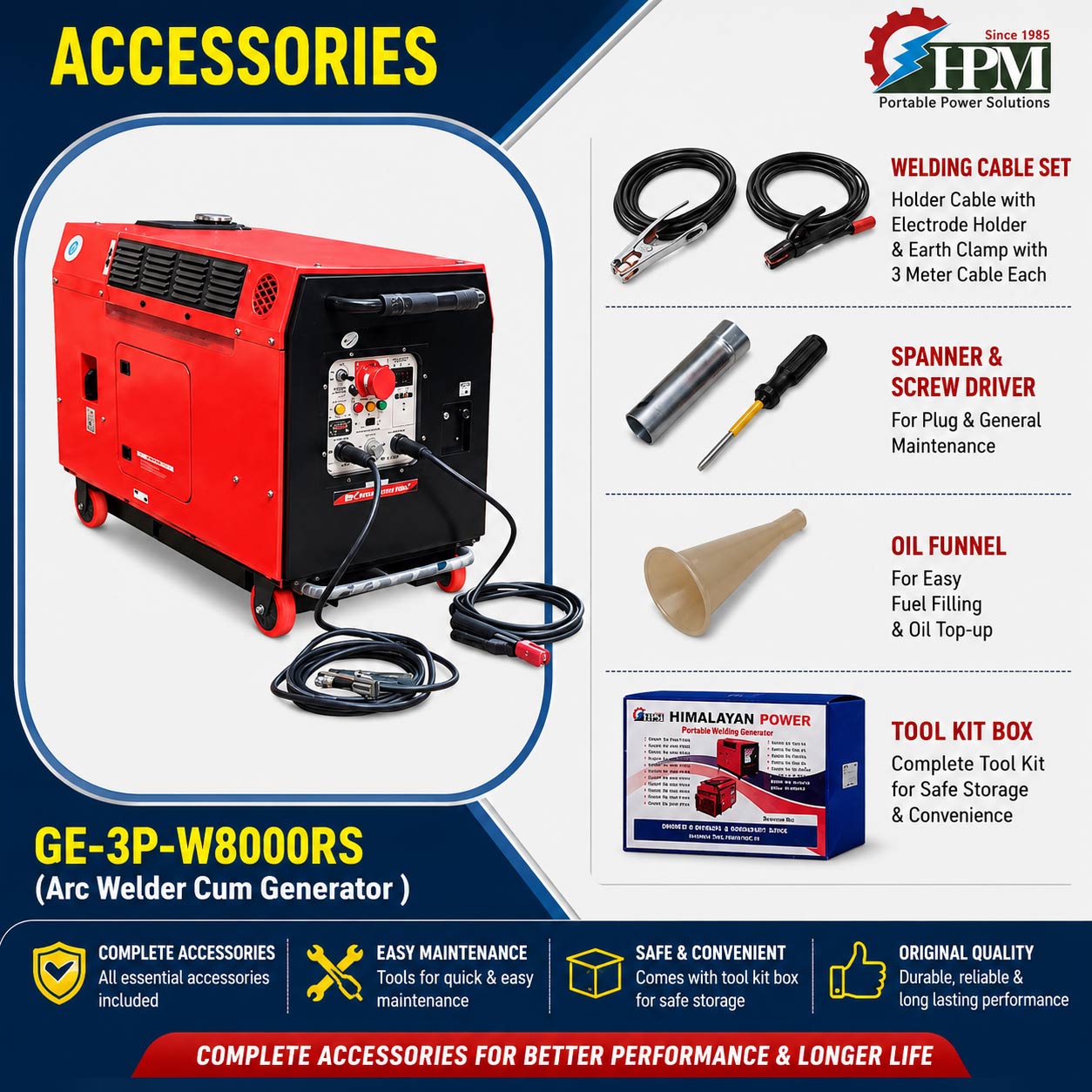 200 Amps Silent Petrol Welding Generator - 3 Phase  - 6 KW, Recoil & Self Start , Model  GE-3P-W8000RS
