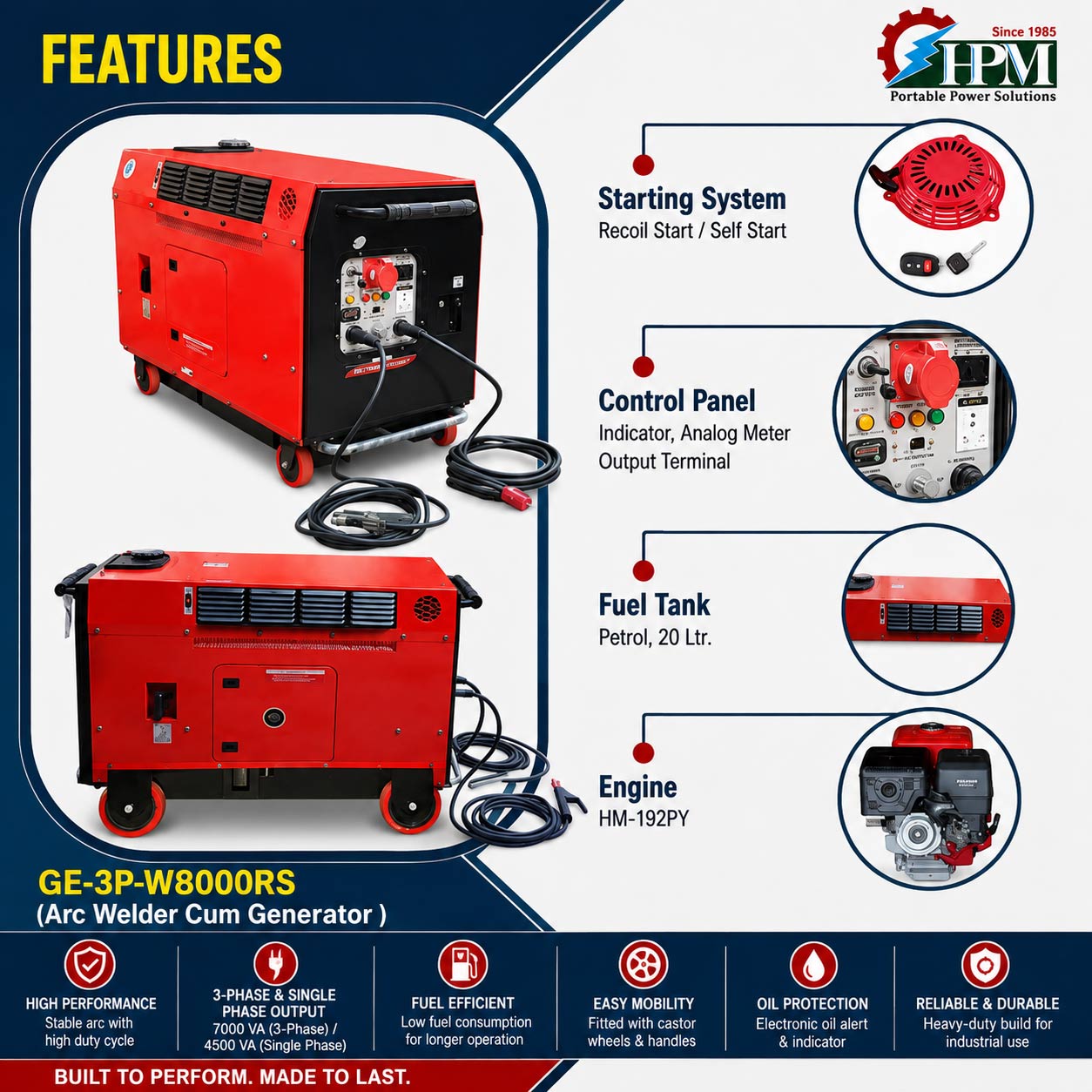 200 Amps Silent Petrol Welding Generator - 3 Phase  - 6 KW, Recoil & Self Start , Model  GE-3P-W8000RS
