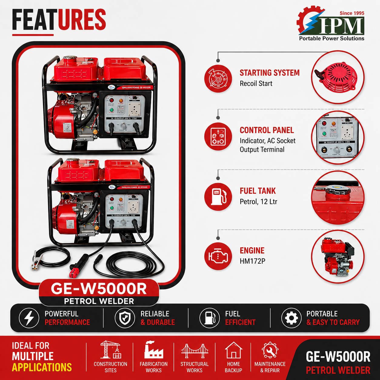  200 Amps Petrol Welding Generator, high Quality Arc Welding Machine with Recoil Start Model GE-W5000R