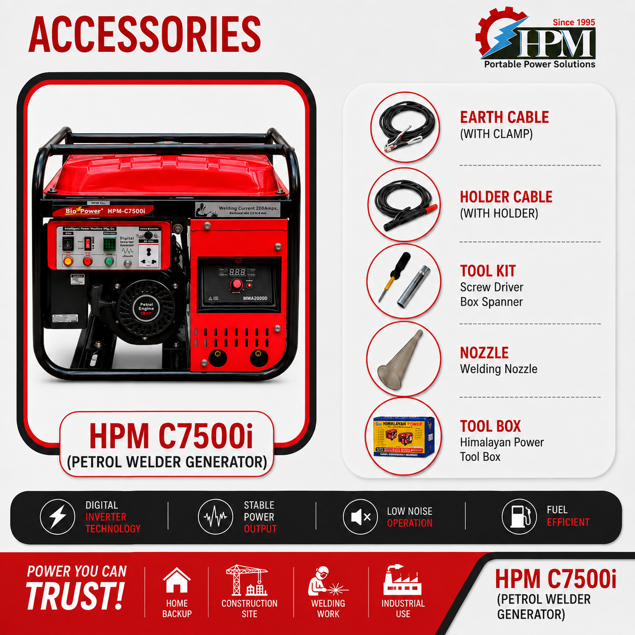 200 Amps, 5.5 KVA AC Welding Generator, HPW C7500i