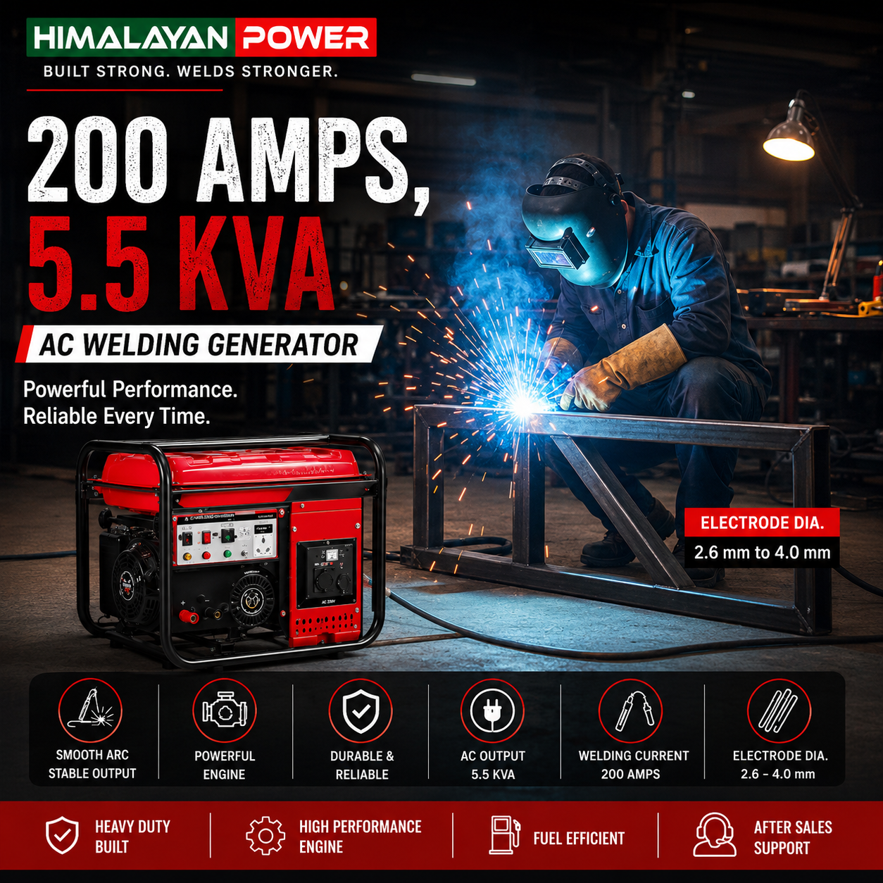 200 Amps, 5.5 KVA AC Welding Generator, HPW C7500i